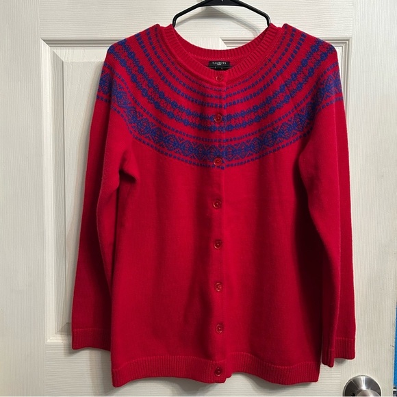 Talbots woman cardigan lambs wool mix, size X rend and blue button up - Picture 1 of 7